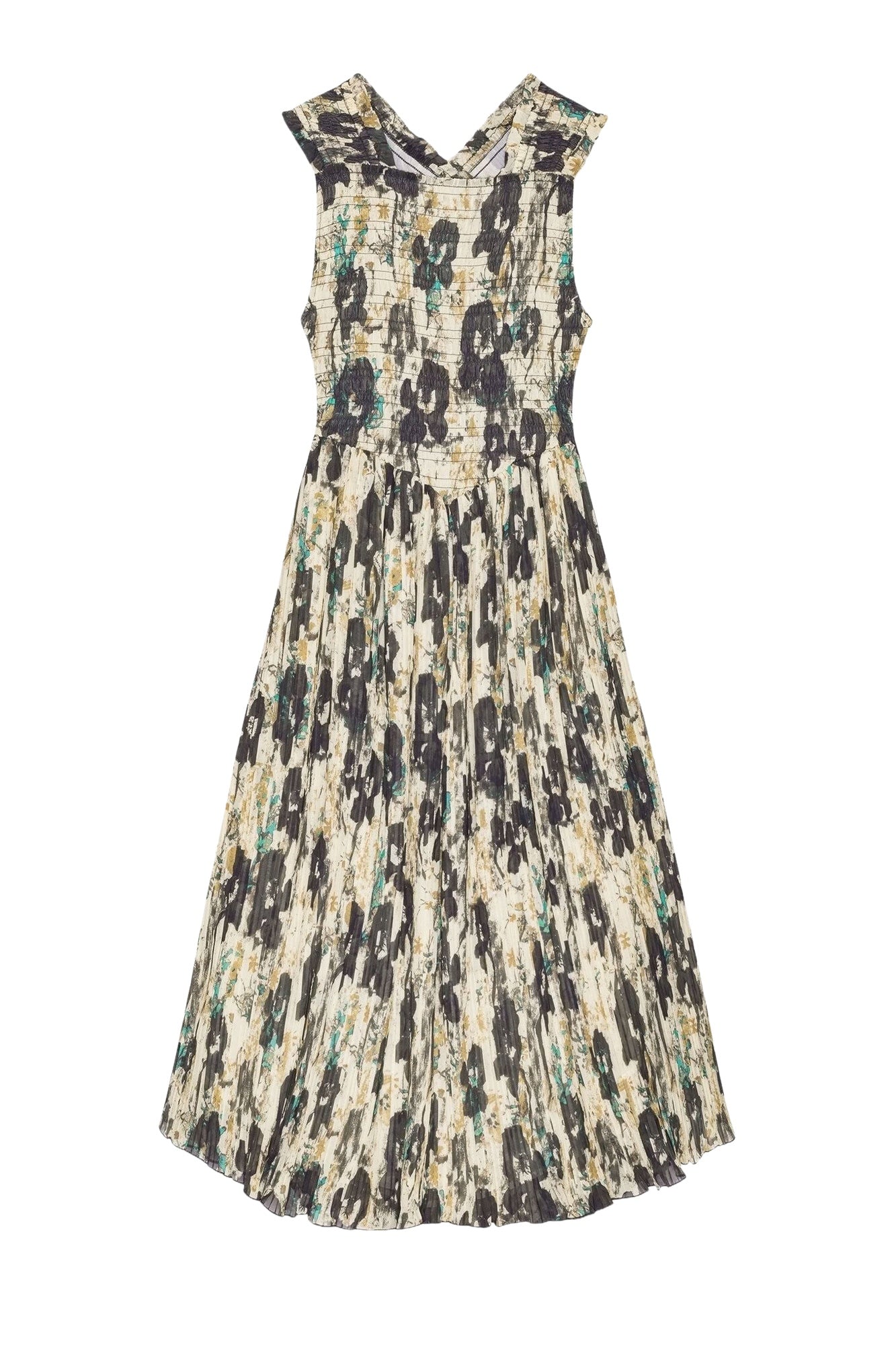 Robe midi à bretelles smockées, plissée et imprimée - Afterglow