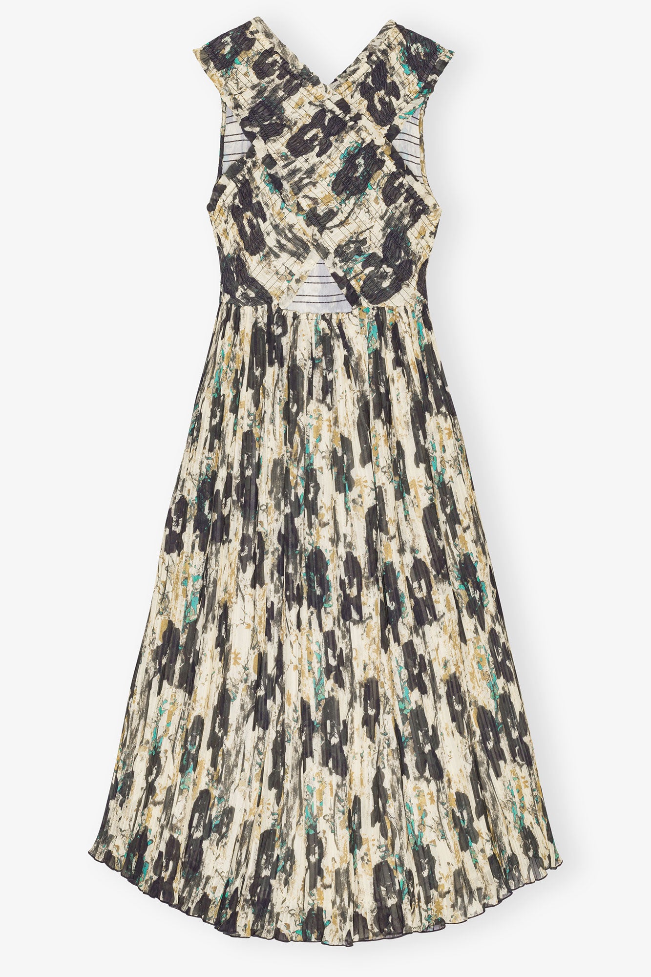 Robe midi à bretelles smockées, plissée et imprimée - Afterglow