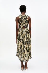 Robe midi à bretelles smockées, plissée et imprimée - Afterglow