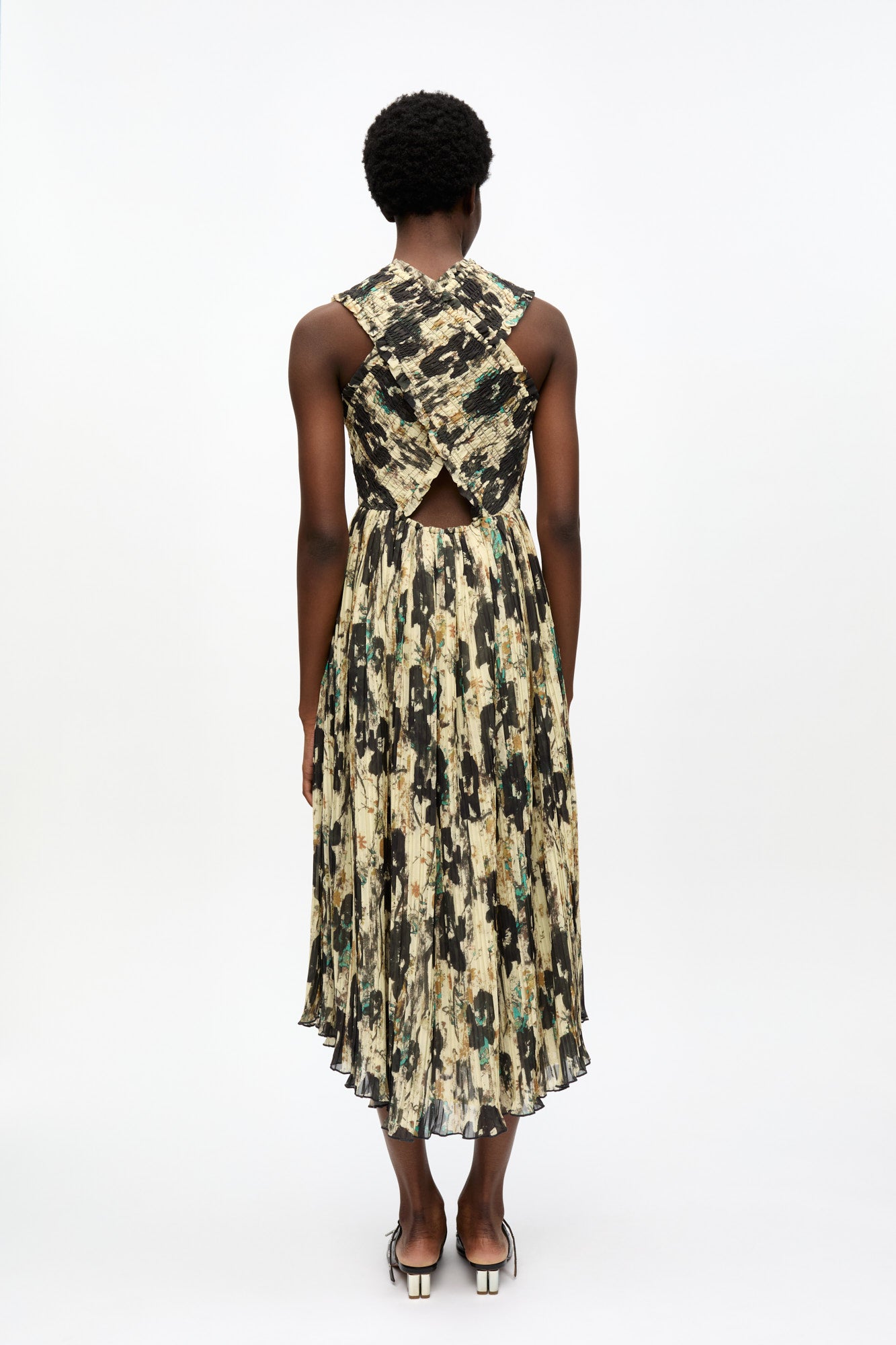 Robe midi à bretelles smockées, plissée et imprimée - Afterglow