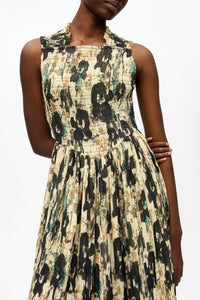 Robe midi à bretelles smockées, plissée et imprimée - Afterglow