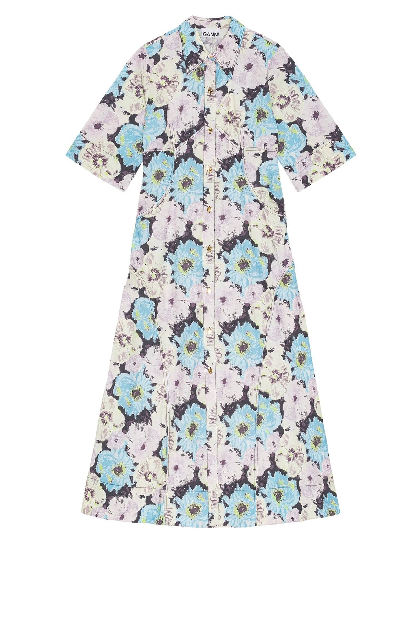 Robe chemise longue à imprimé floral en coton - Multicolour