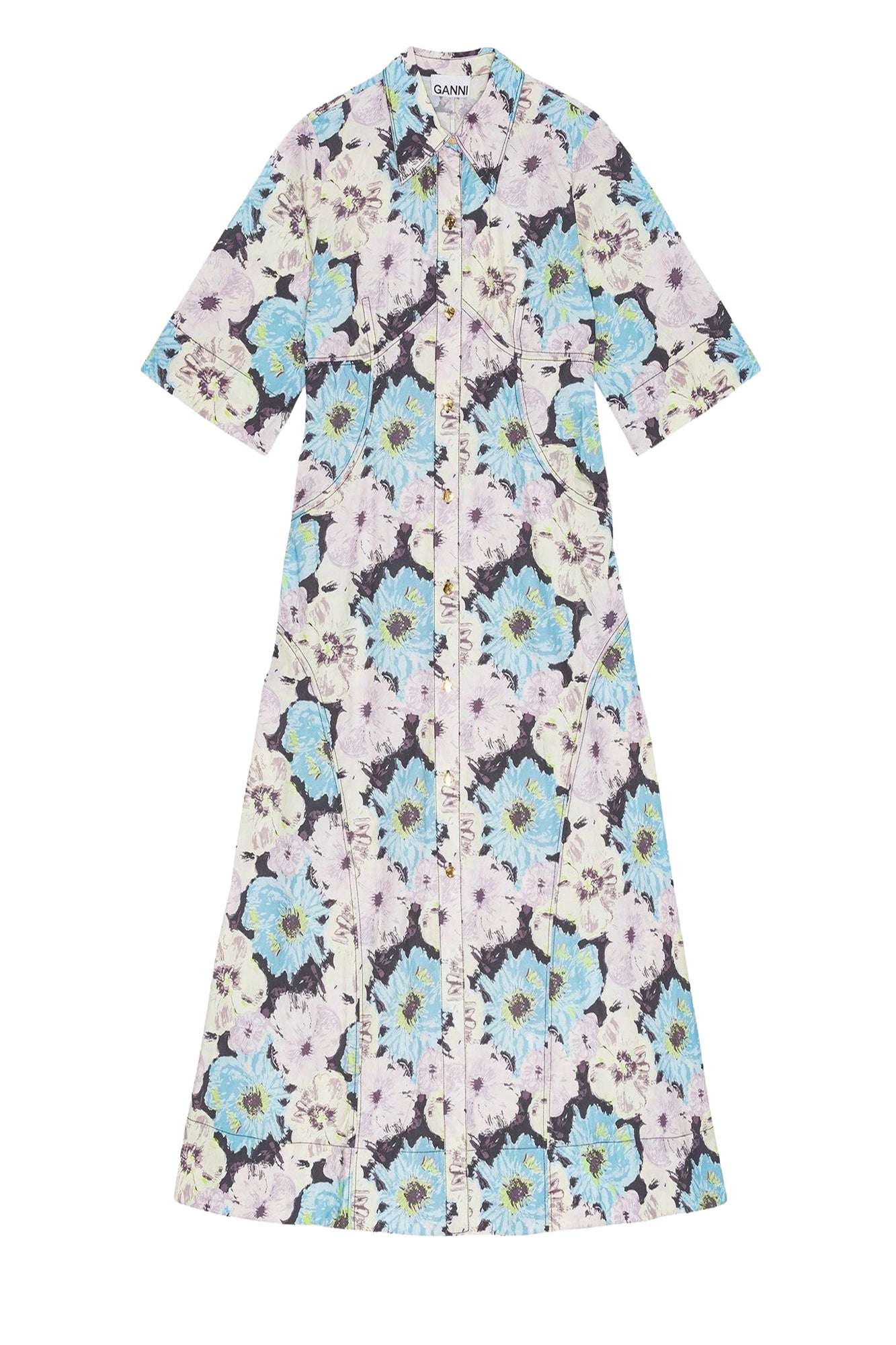 Floral print long shirt dress in cotton - Multicolour