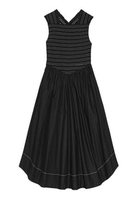 Robe midi smockée délavé en coton - Black