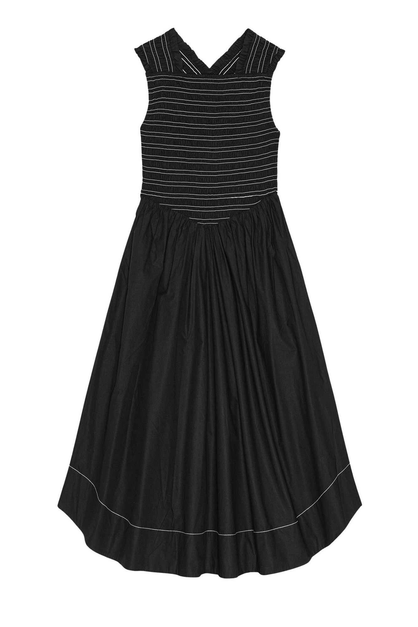 Robe midi smockée délavé en coton - Black