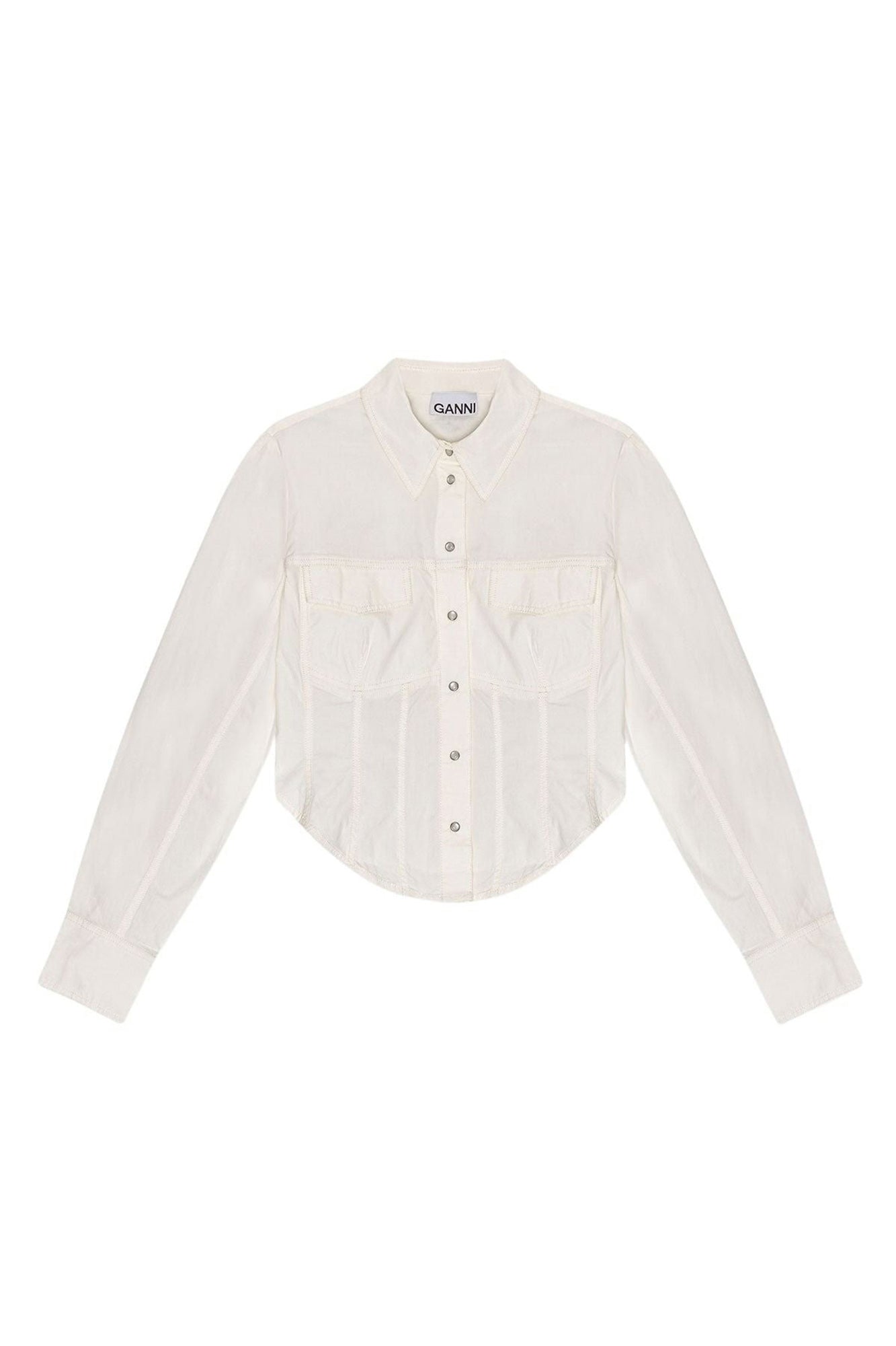 Washed cotton corset shirt - Egret