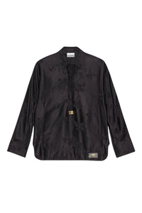 Chemise à liens en jacquard de satin - Black