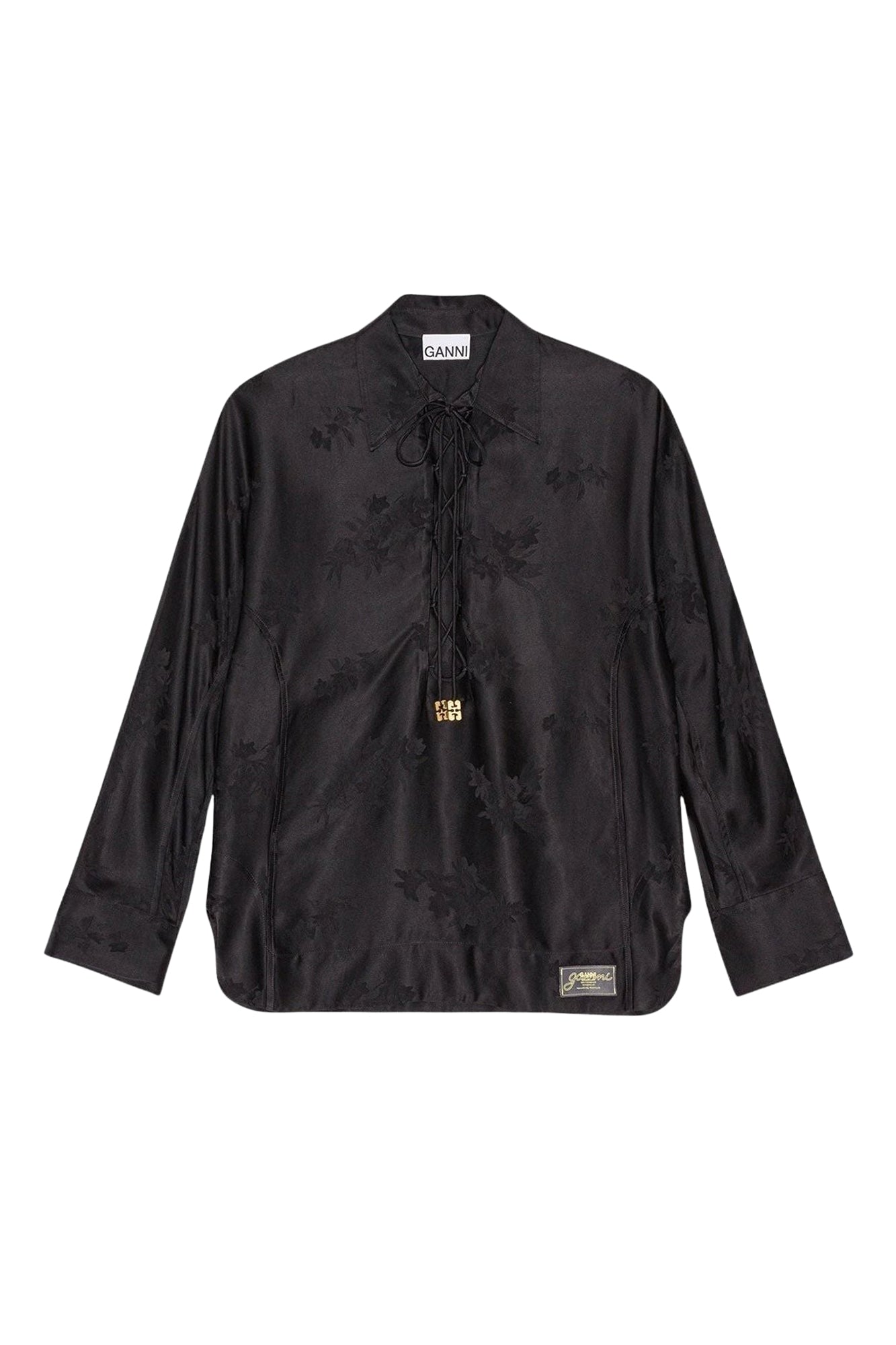 Chemise à liens en jacquard de satin - Black