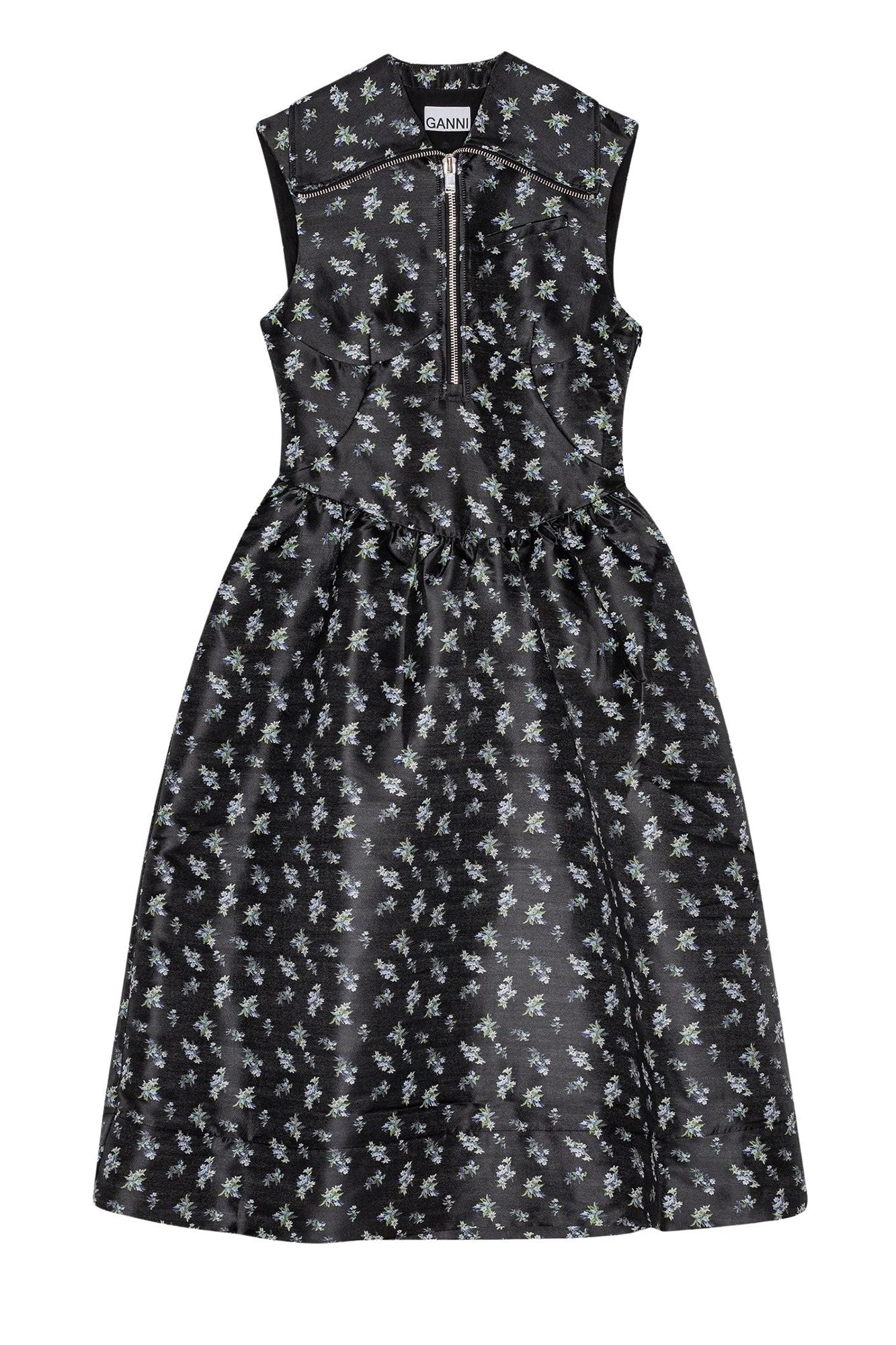 Robe midi floral en jacquard - Black
