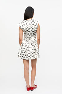 Robe courte corset à pois en satin - Egret