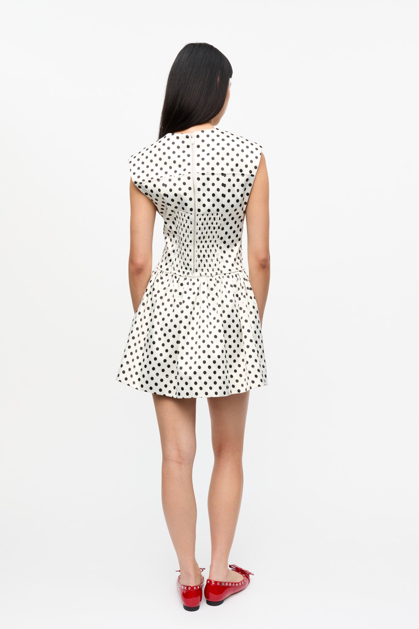 Robe courte corset à pois en satin - Egret