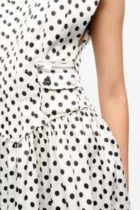 Robe courte corset à pois en satin - Egret