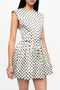 Robe courte corset à pois en satin - Egret