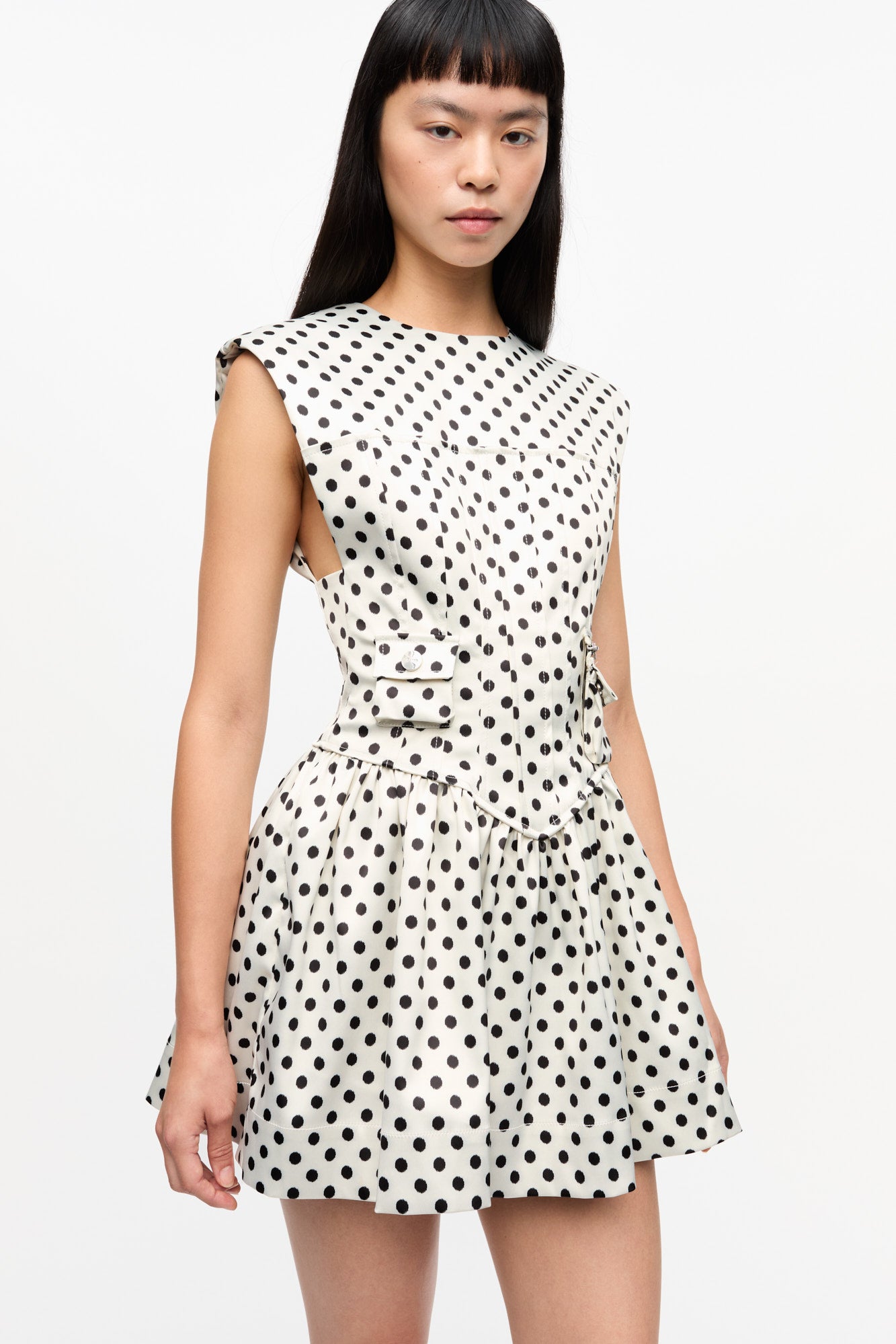 Robe courte corset à pois en satin - Egret