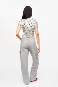 Blouse corset à pois en satin - Egret