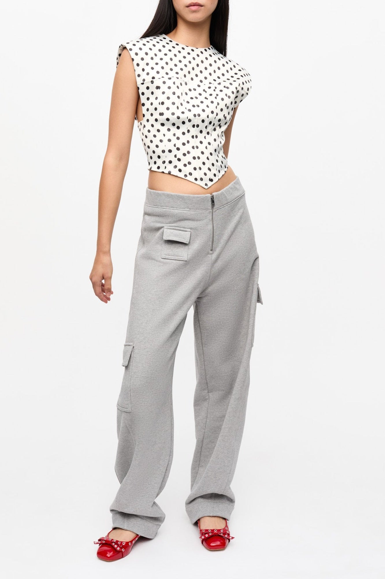 Blouse corset à pois en satin - Egret