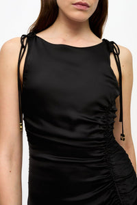 Gathered satin dress - Black