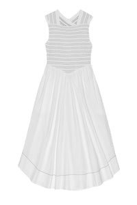Robe midi froncée délavé en coton  - Bright White