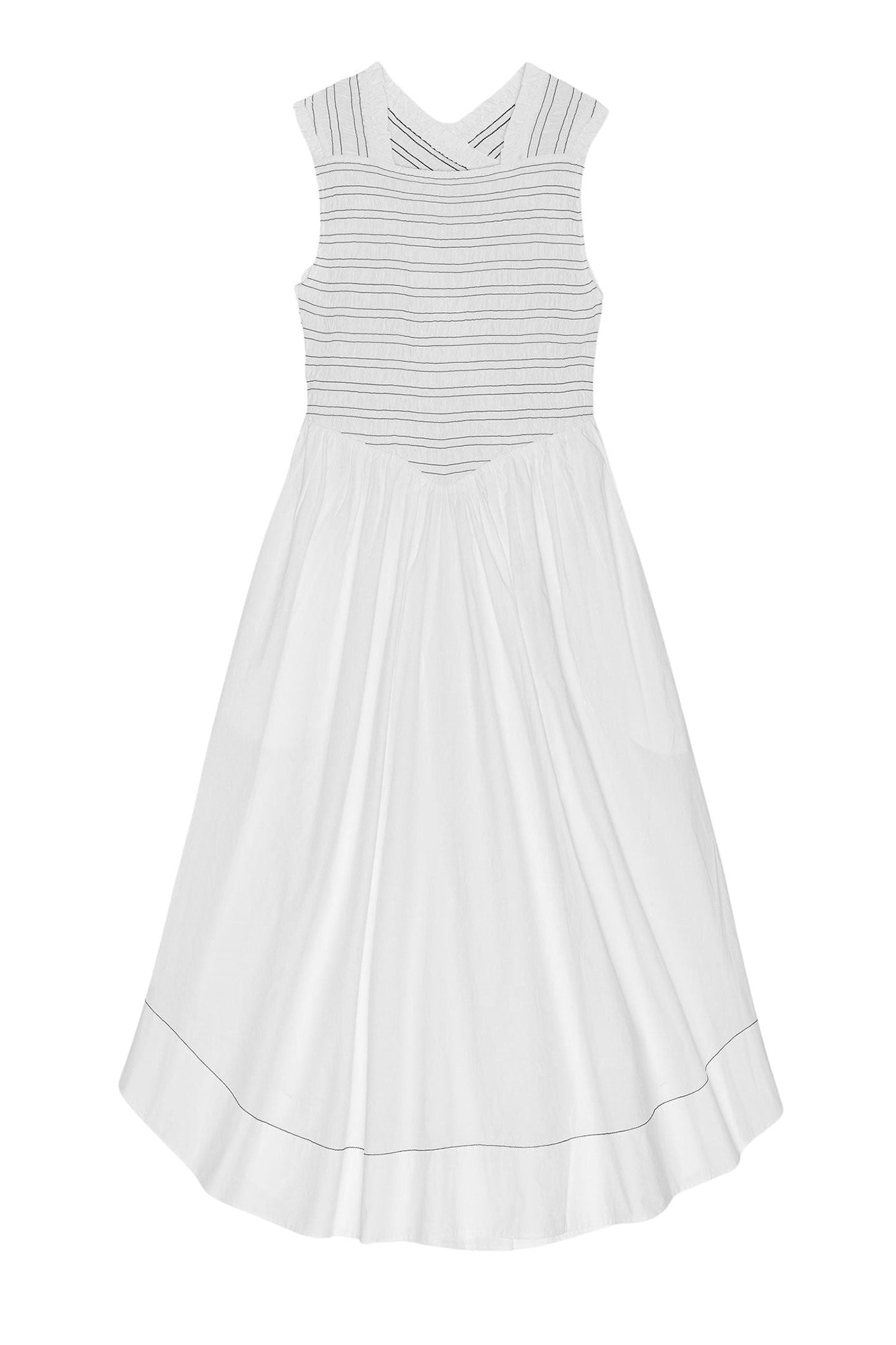 Robe midi froncée délavé en coton  - Bright White