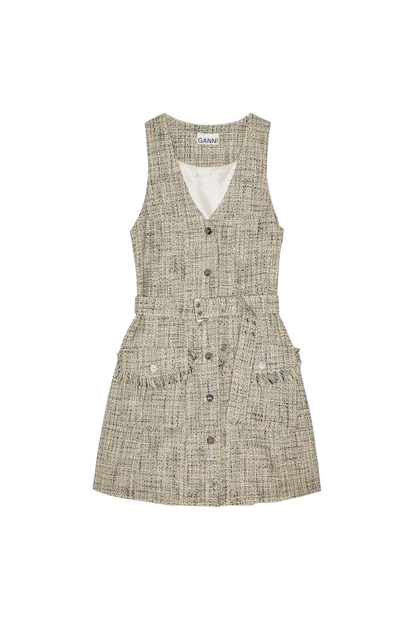 Robe courte ceinturée sans manches en tweed - Alaskan Blue