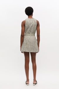 Robe courte ceinturée sans manches en tweed - Alaskan Blue