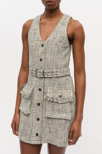Robe courte ceinturée sans manches en tweed - Alaskan Blue
