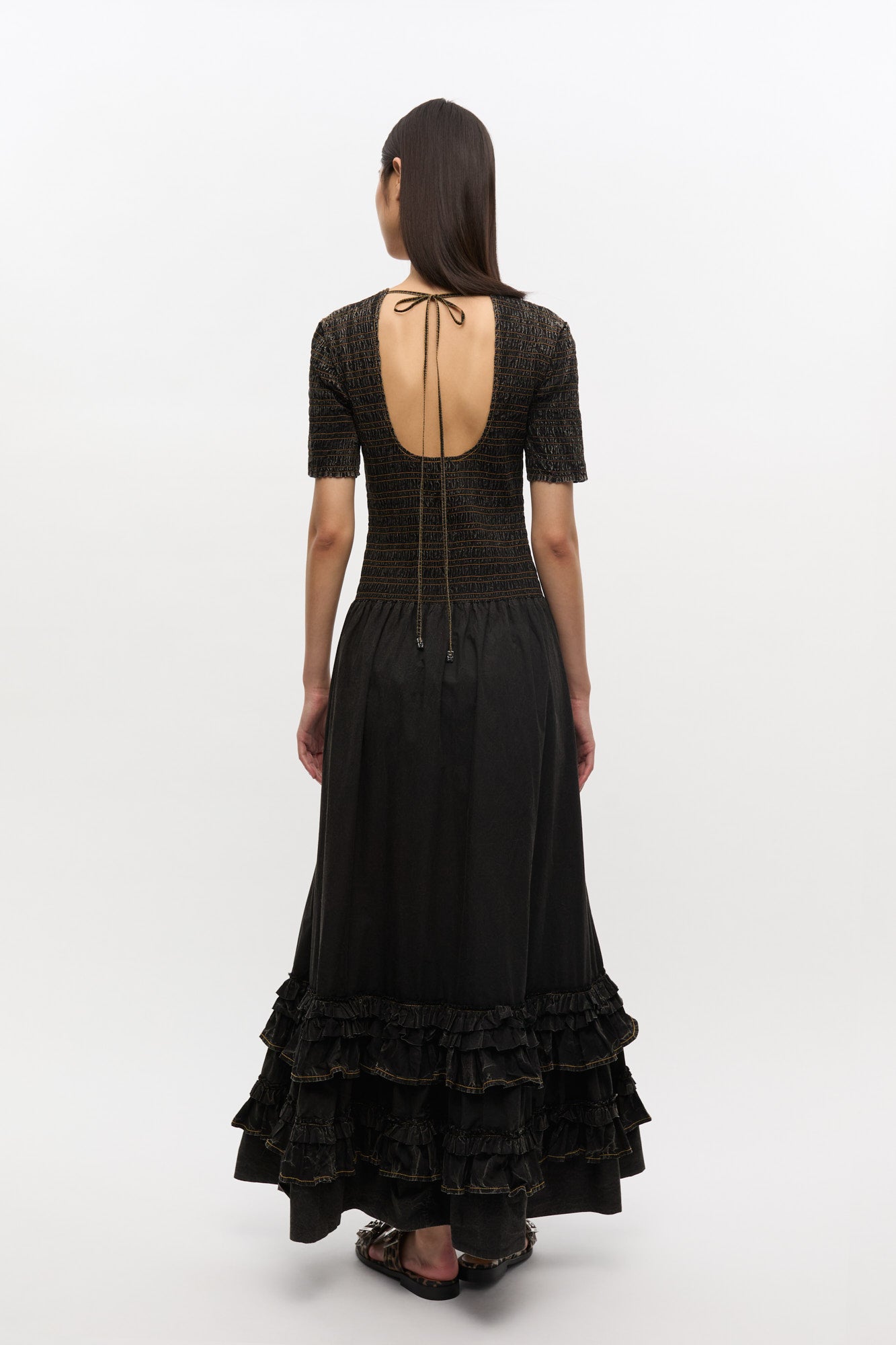 Robe smockée délavée - Black