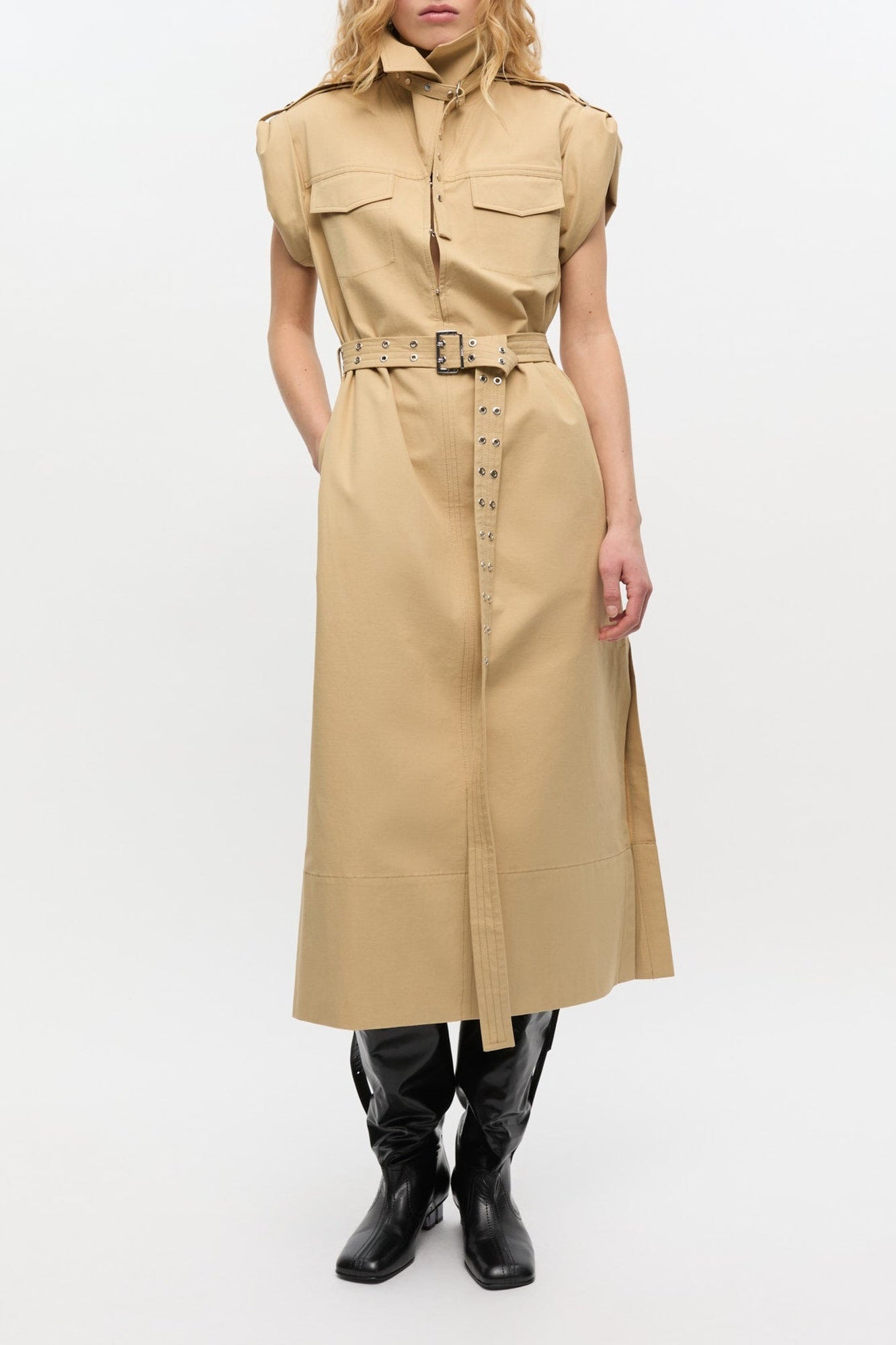 Robe ceinturée en coton  - Pale Khaki