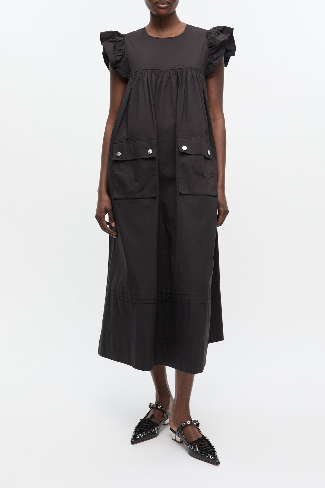 Robe à manches volantées en coton - Black