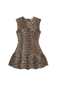 Cotton animal print short dress - Leopard