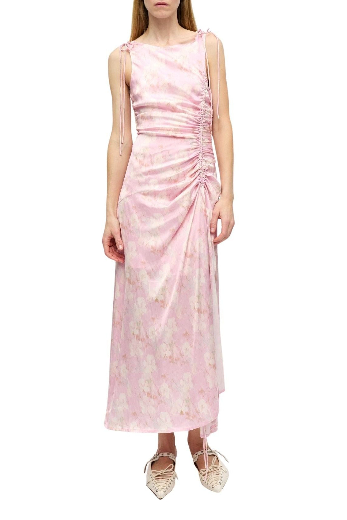 Robe froncée en satin imprimé - Primrose Pink