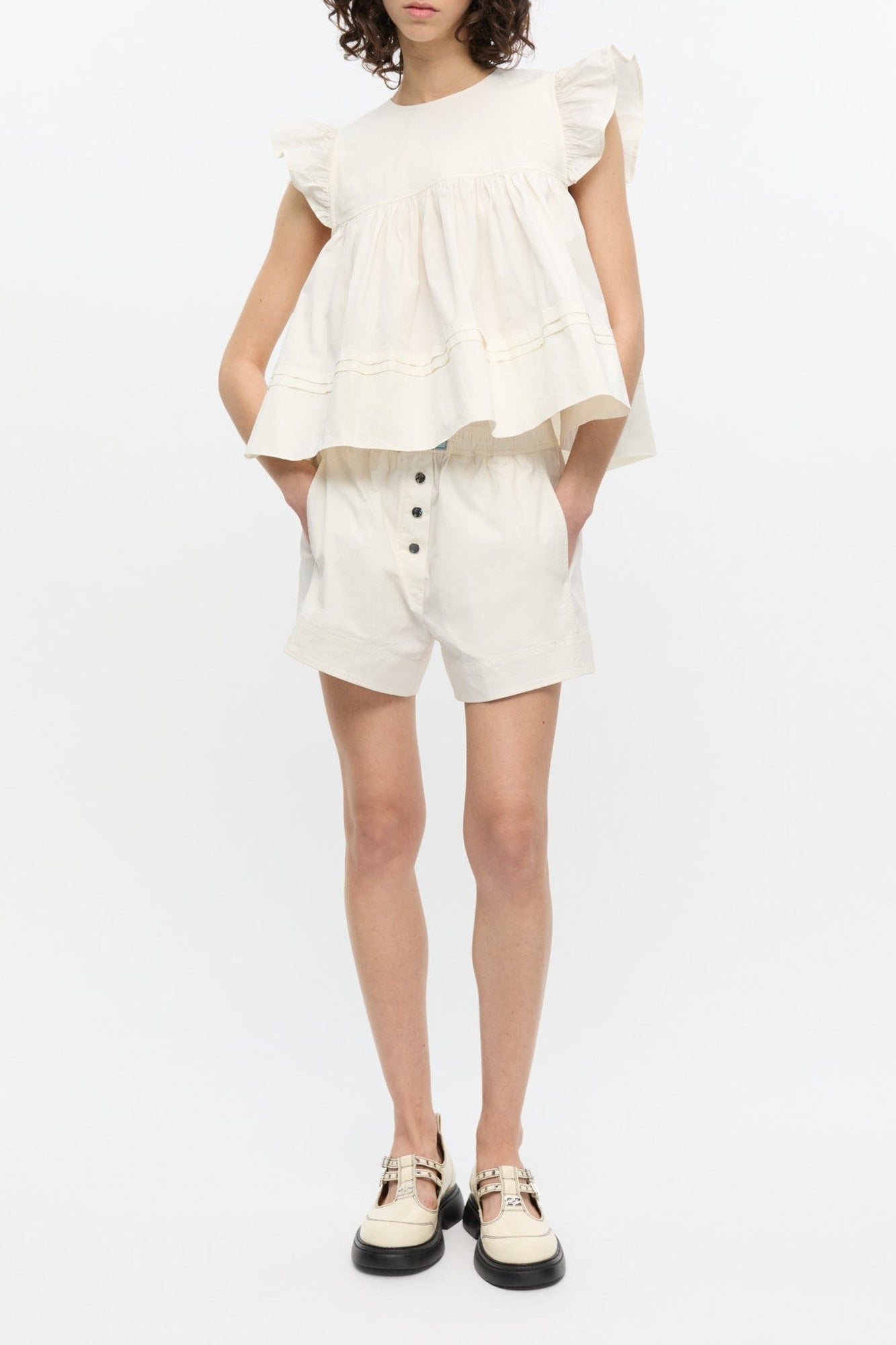 Short boutonné en coton - Egret