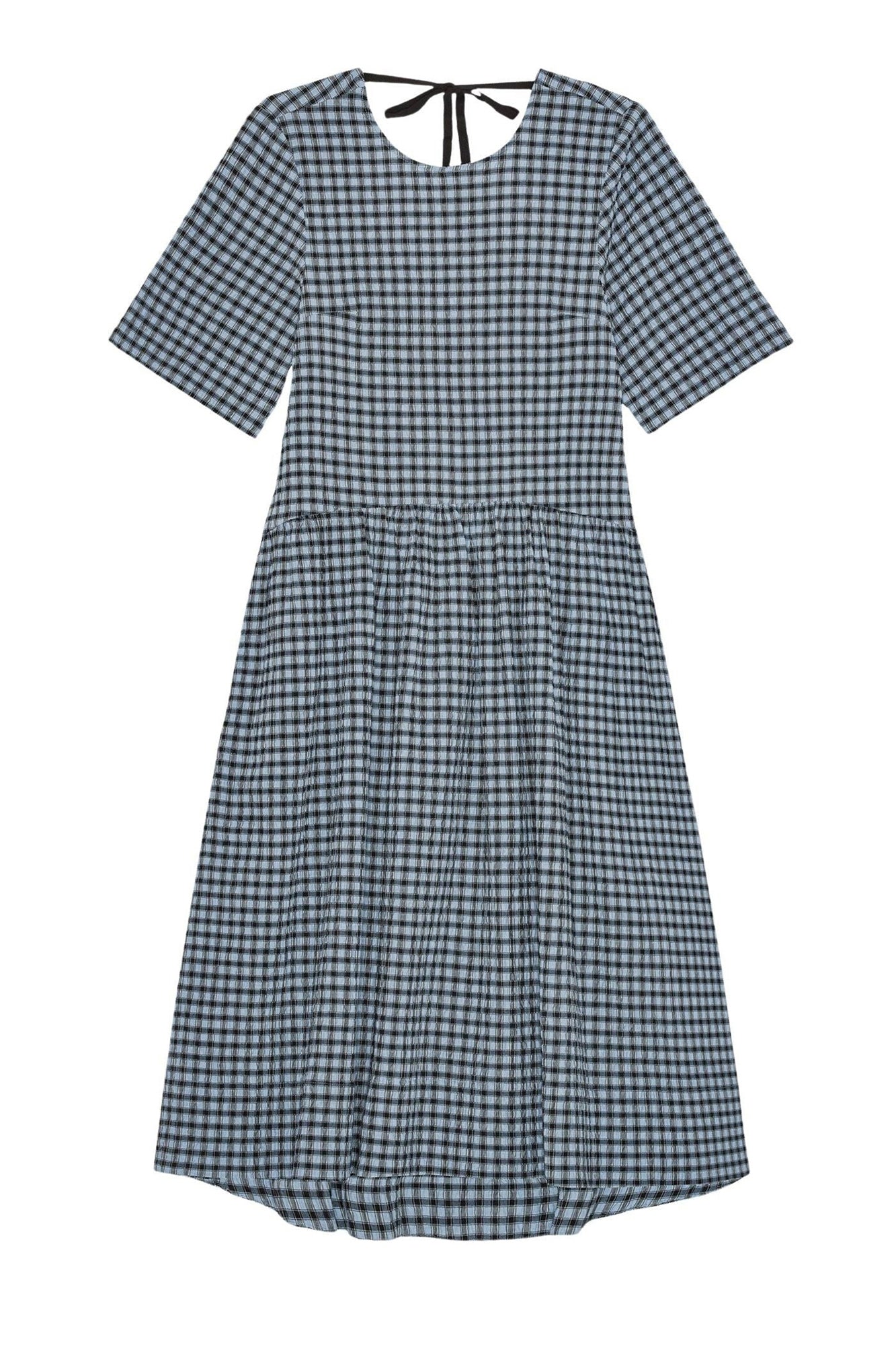 Robe midi en seersucker à carreaux - Soft Chambray