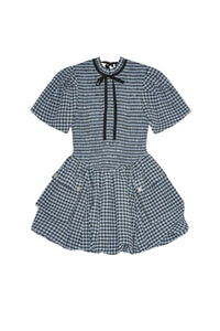Robe courte smockée en seersucker à carreaux - Soft Chambray