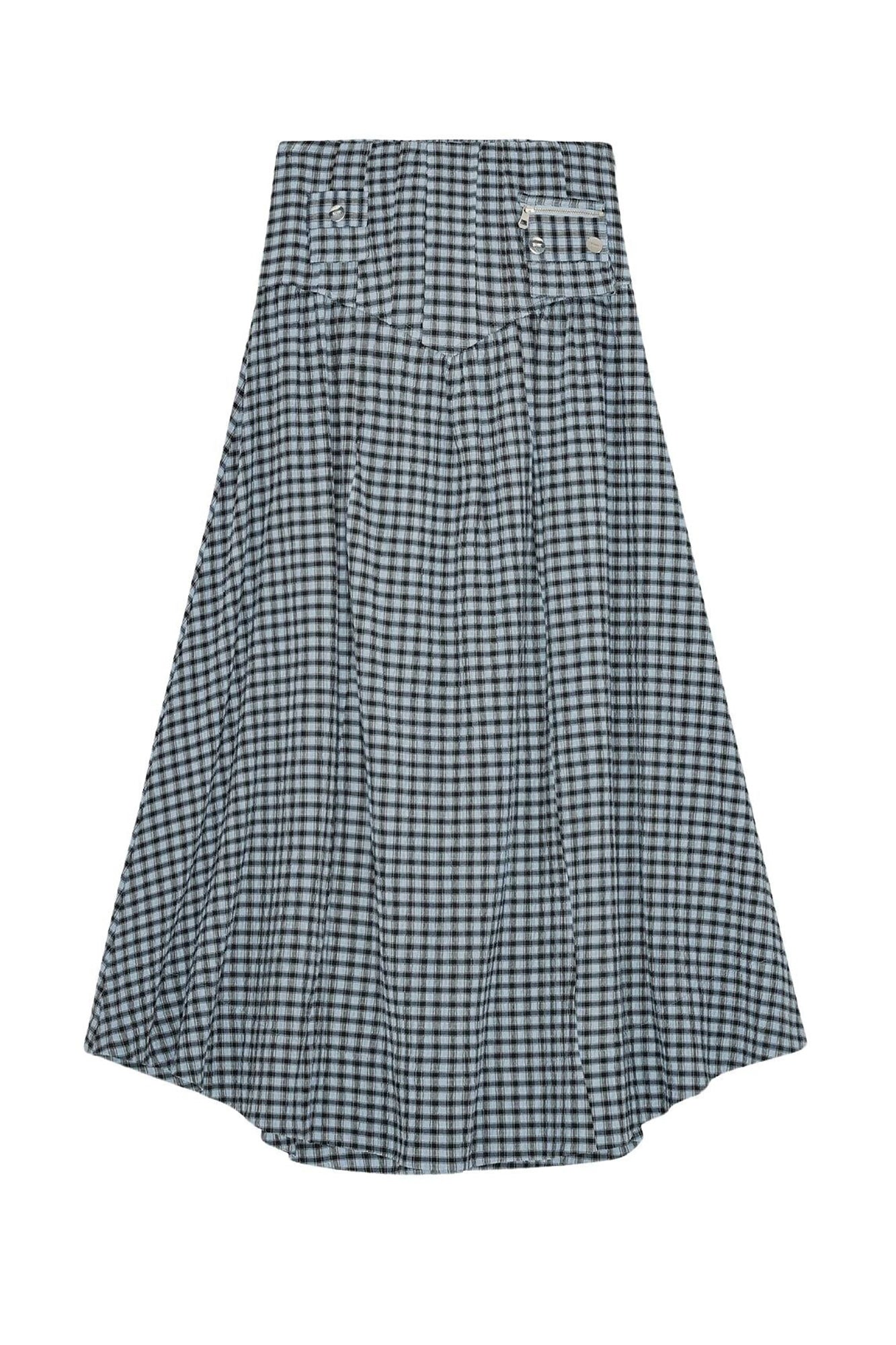 Jupe longue en seersucker à carreaux - Soft Chambray