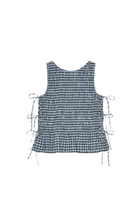 Top smocké à lacets et carreaux en seersucker - Soft Chambray