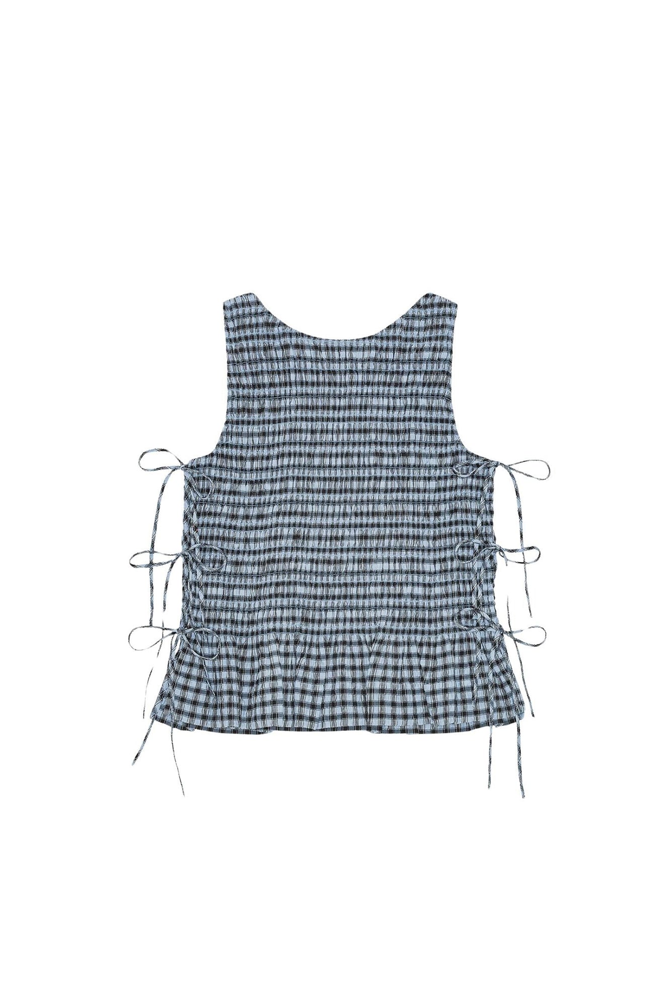 Top smocké à lacets et carreaux en seersucker - Soft Chambray