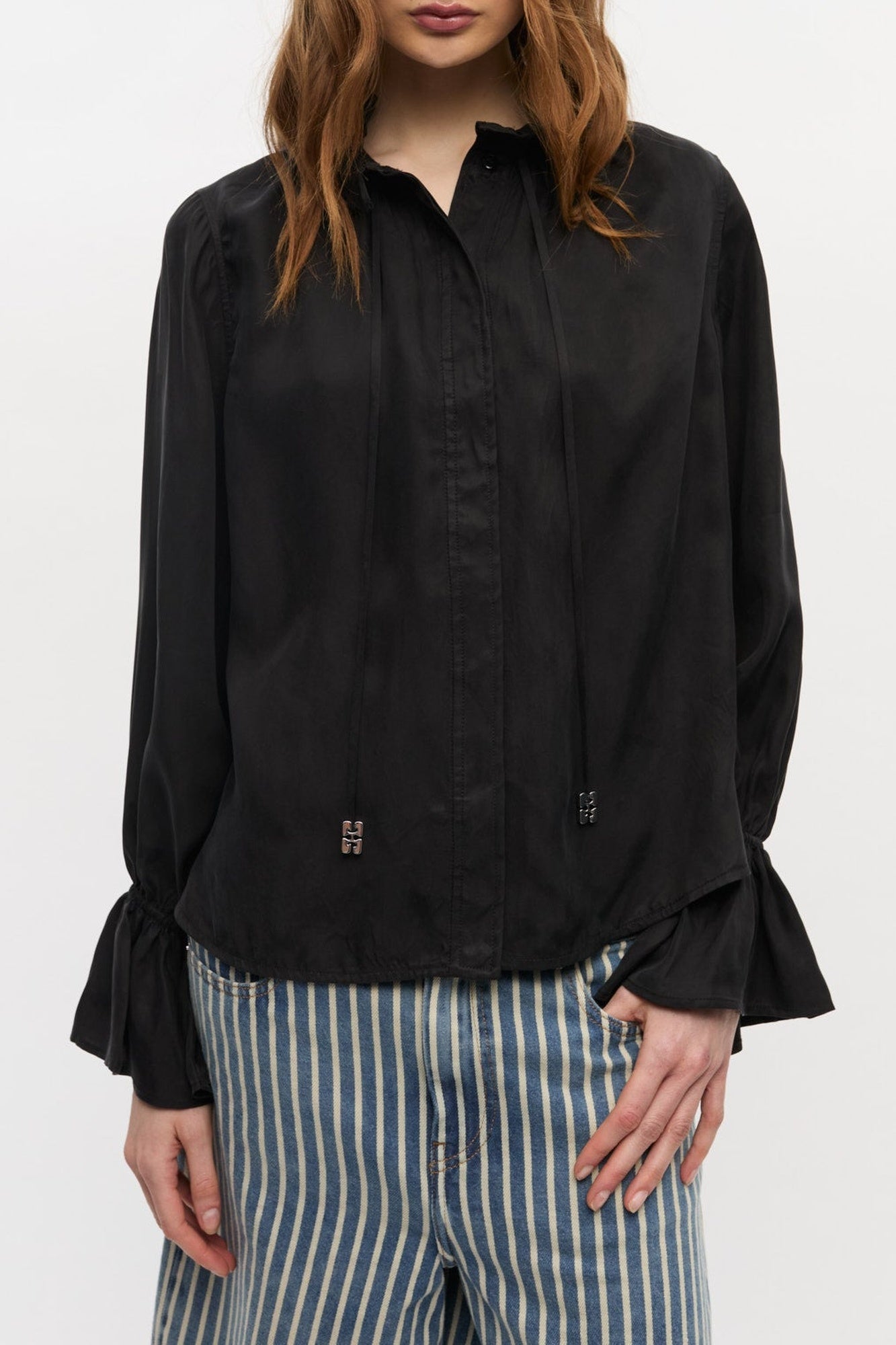 Fluid shirt with tie - Black
