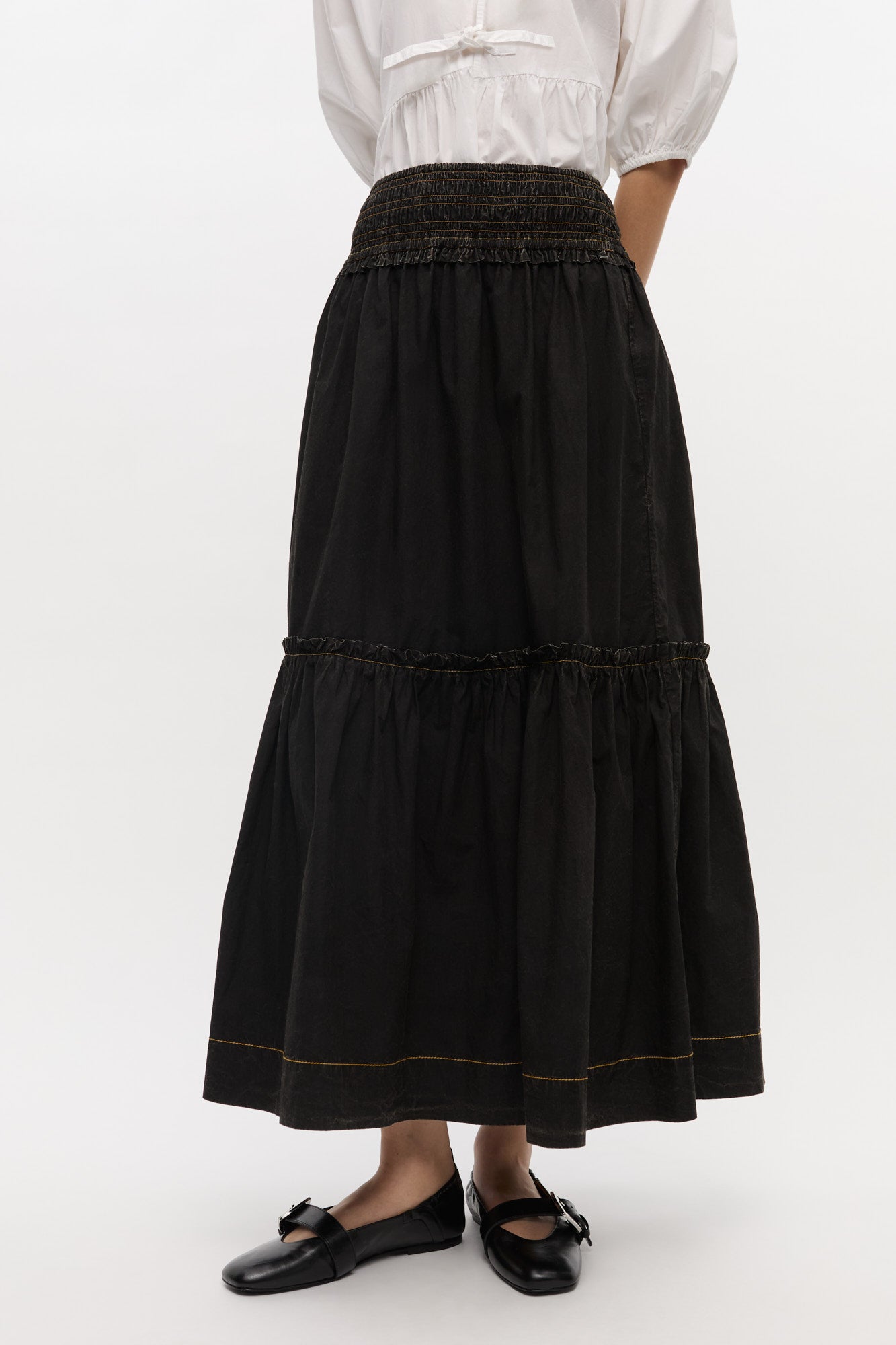 Jupe smockée délavée - Black