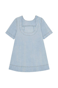 Short trapeze dress in denim - Soft Chambray