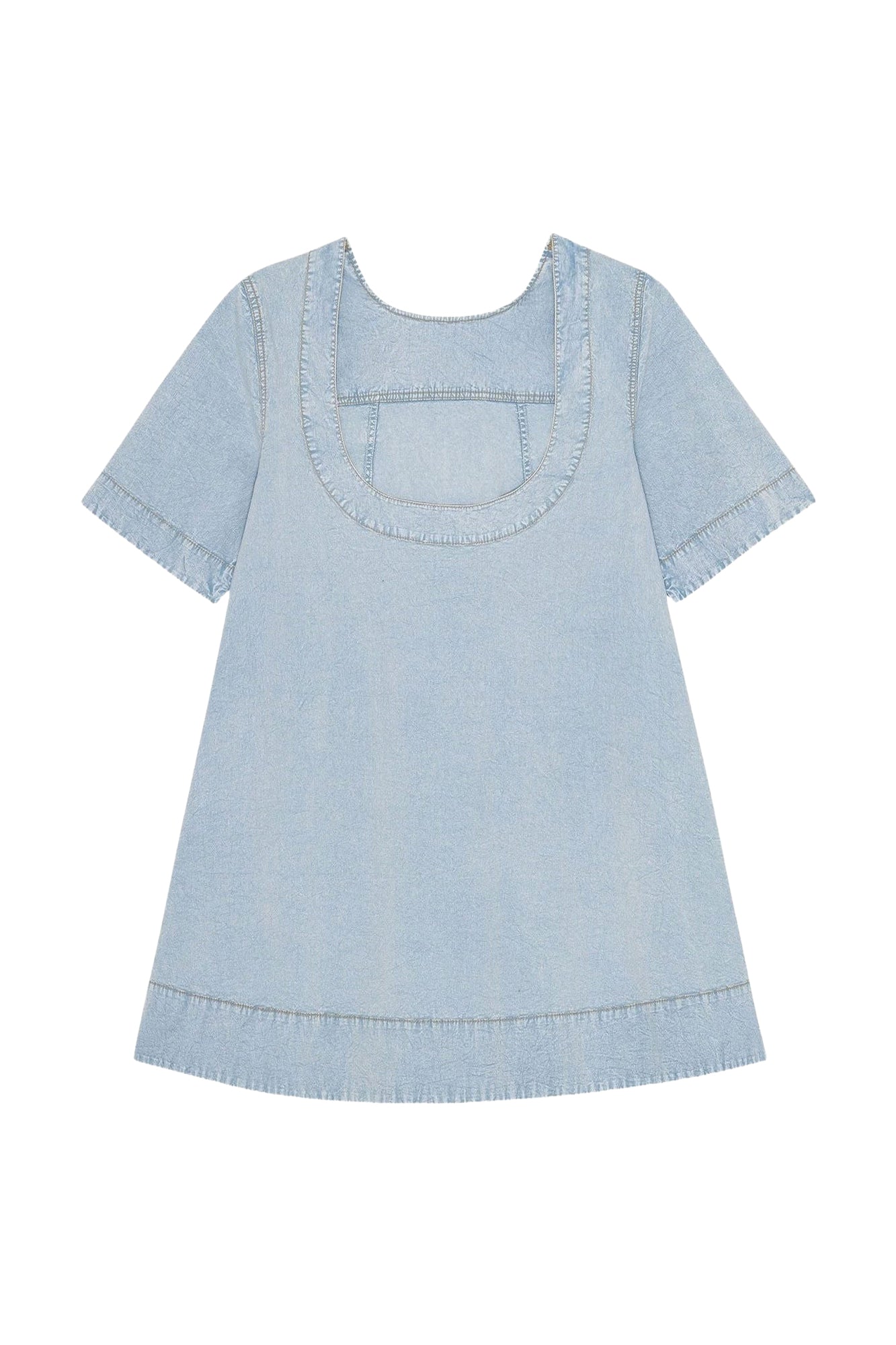 Short trapeze dress in denim - Soft Chambray
