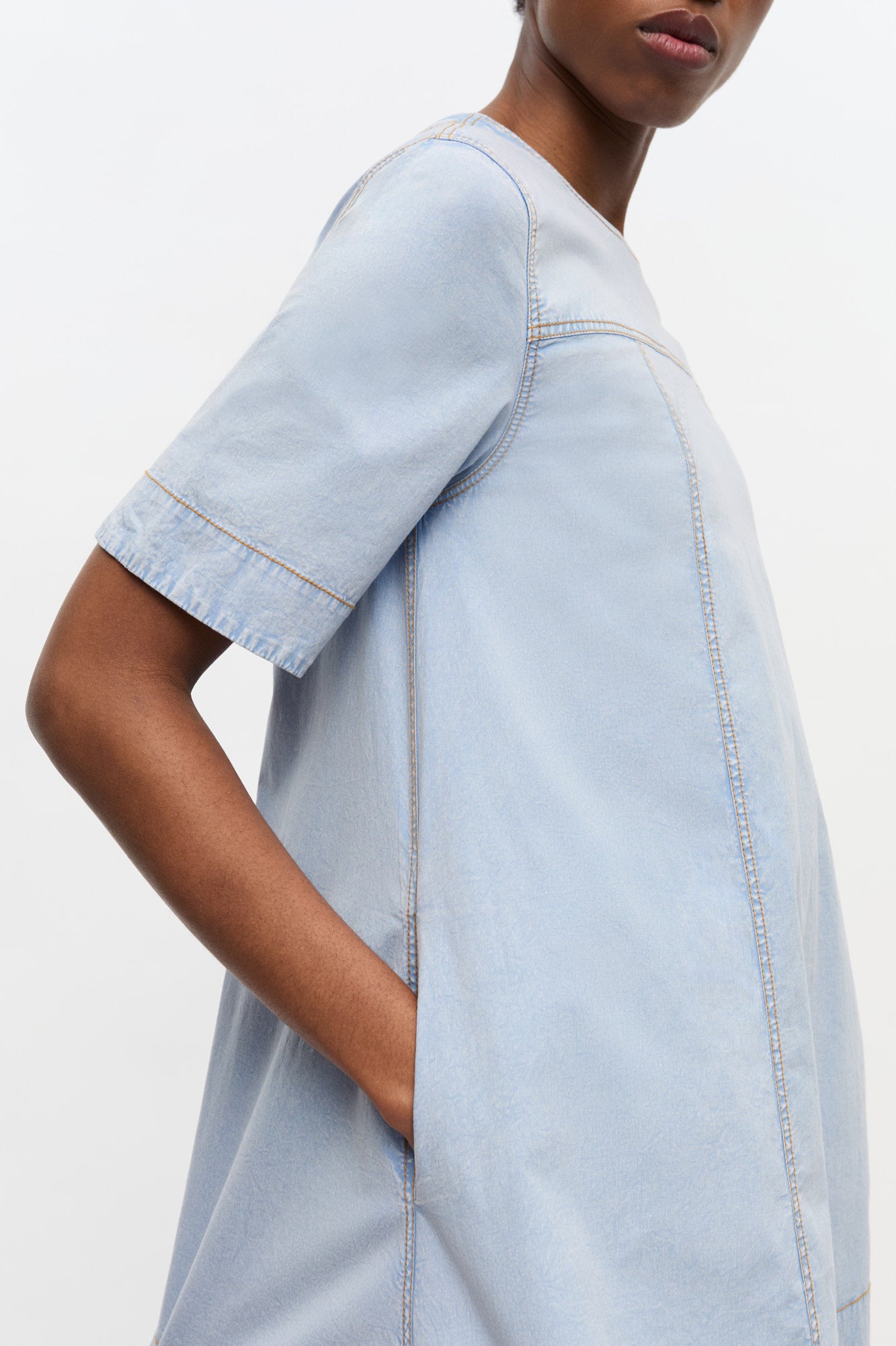 Robe courte trapèze en denim - Soft Chambray