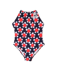 1-piece print swimming costume - Blue Pink
