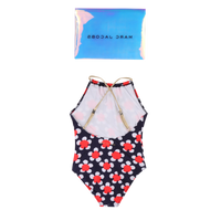 1-piece print swimming costume - Blue Pink