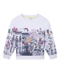 Sweatshirt en coton imprimé Cosmic City - Blanc