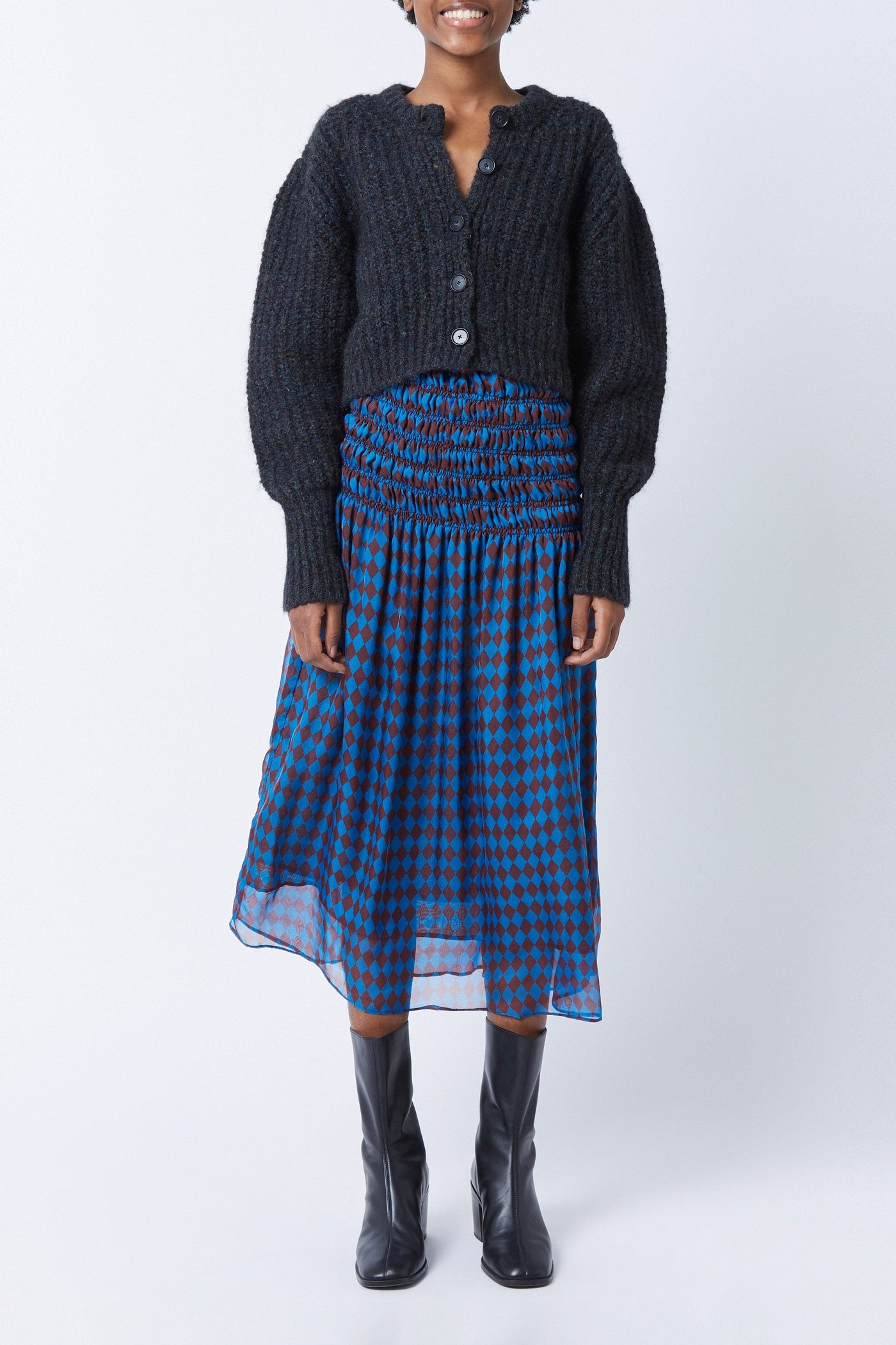 Adam Monaco skirt in silk - Bleu Roy