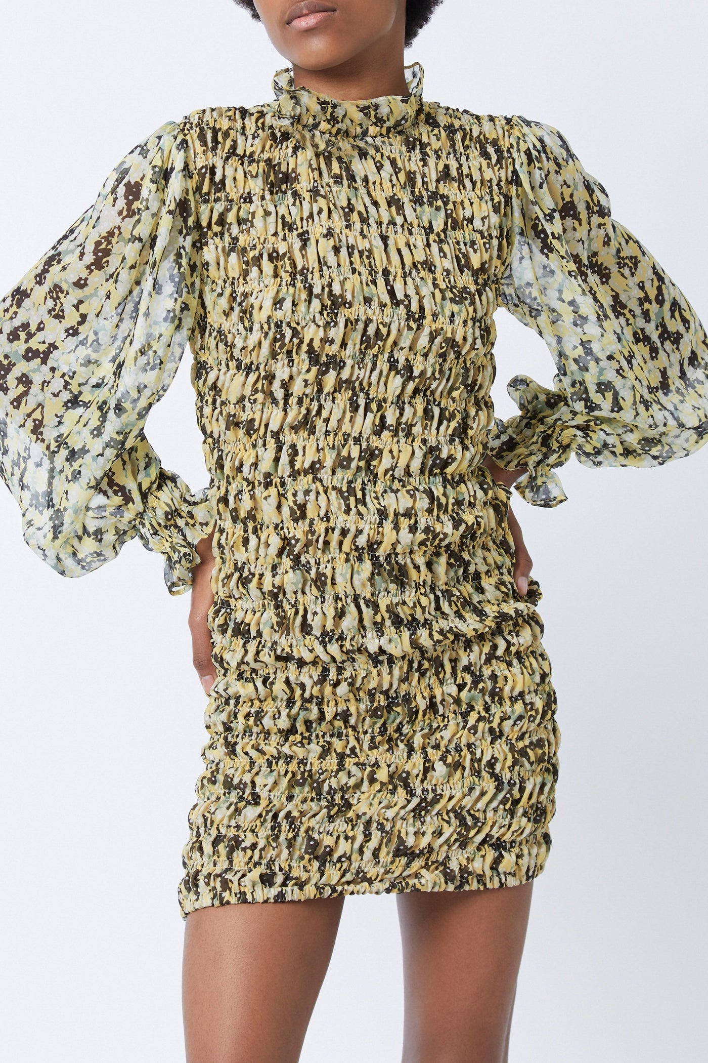 Sienna Monaco short dress in silk - Light Yellow