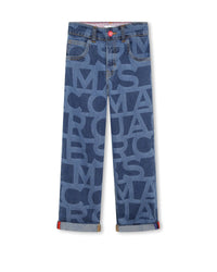 Pantalon 5 poches en denim avec motif rayures - Denim blue
