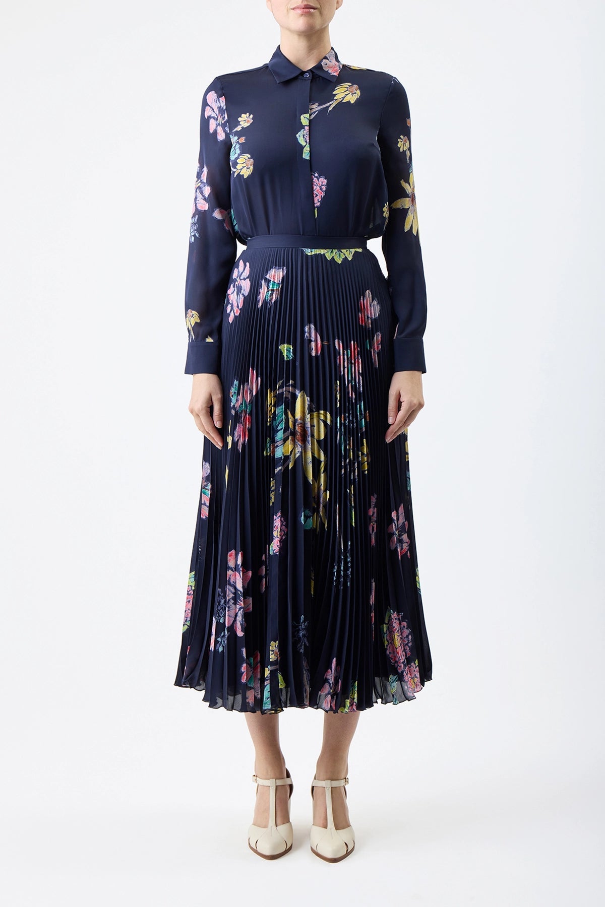 Ivory & Dark Navy / Jupe Eames en soie - Ivory & Dark Navy