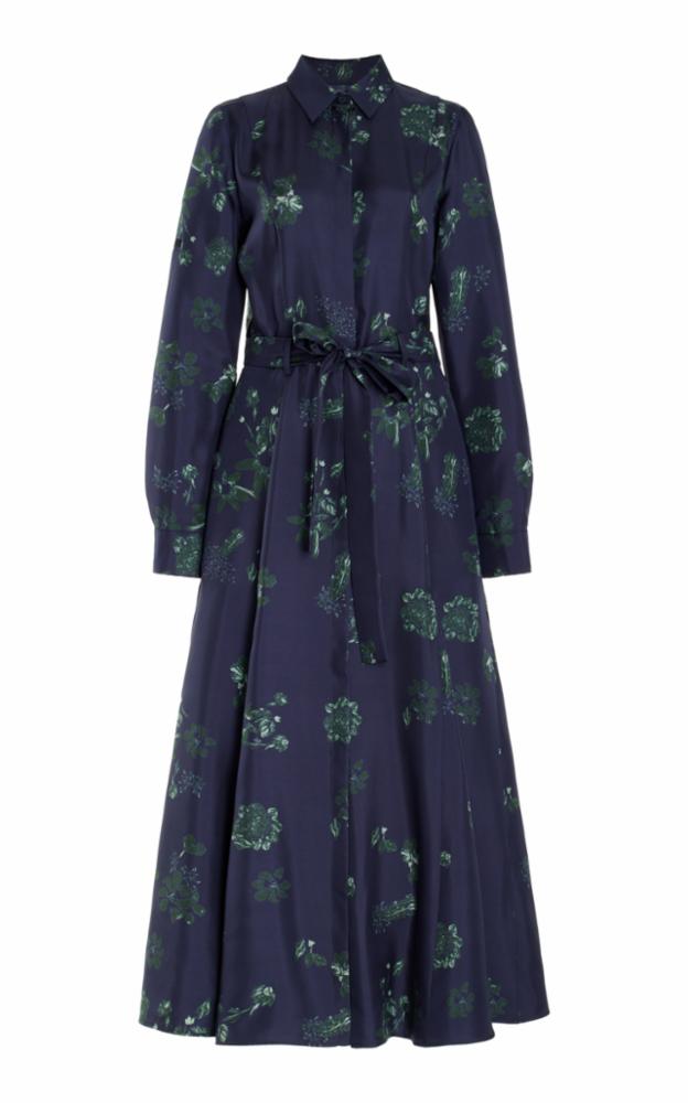 Dark Navy & Emerald Green / Robe-chemise Galway en soie - Dark Navy & Emerald Green